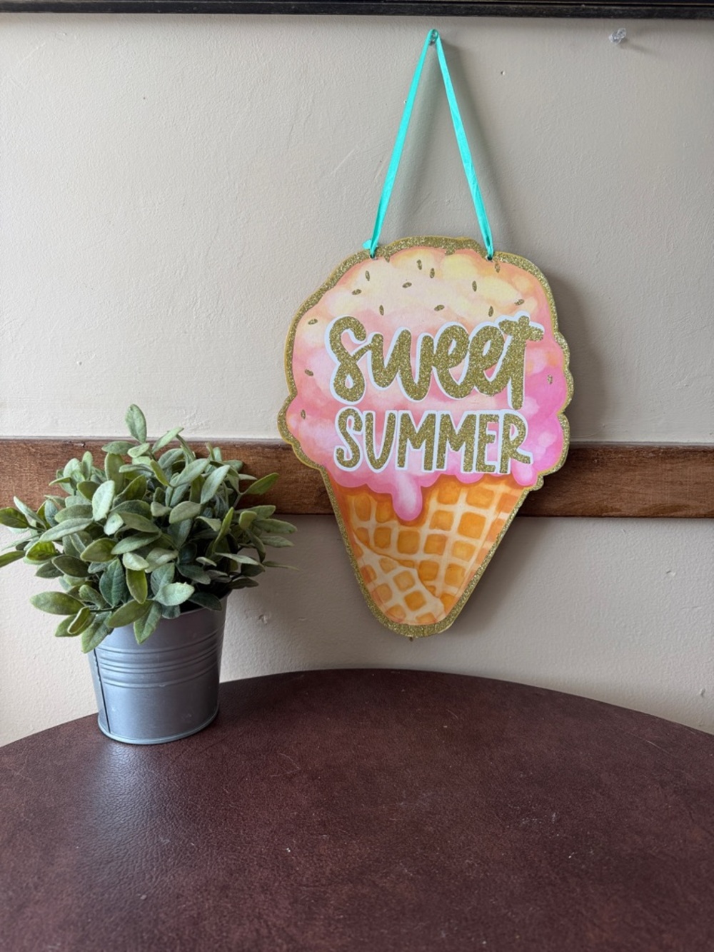 Hobby Lobby Sweet Summer Ice Cream Cone Wall Decor - Pink, Gold, Turquoise
